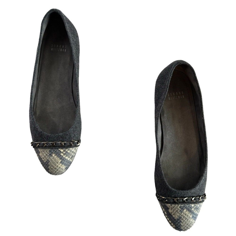 STUART WEITZMAN Ballet Flat Women's 9 Legacy Wool Shoe Gray Snake Print Cap Toe